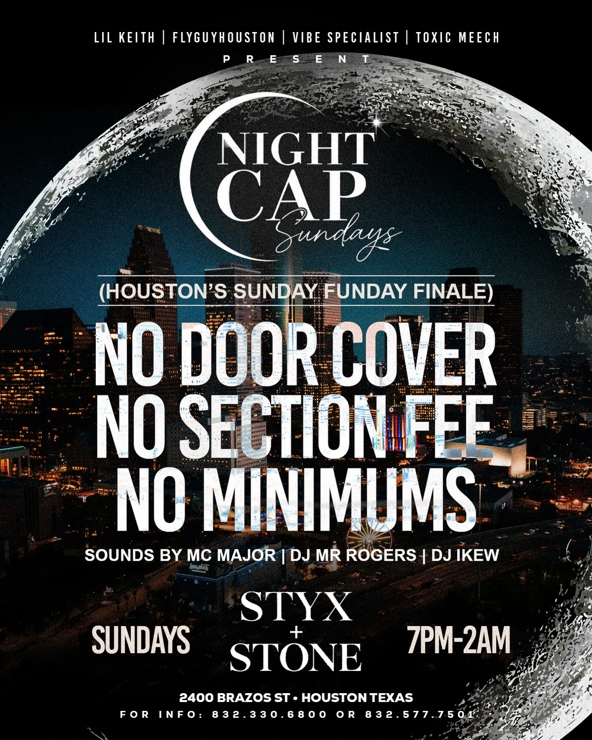Night Cap Sundays flyer for Styx + Stone