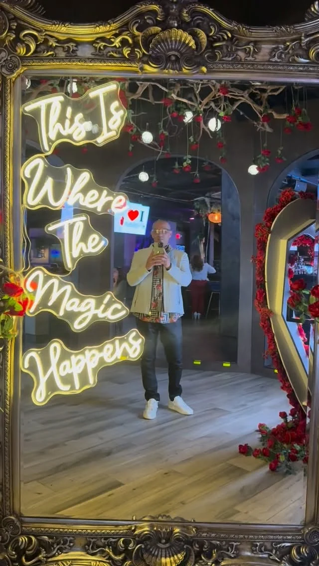 The vintage 'This Is Where The Magic Happens' mirror in the ground-floor bar at Styx + Stone